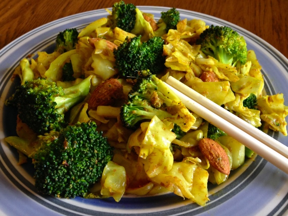 Spiced Cabbage, Broccoli, and Almond Stir-Fry (Paleo)  